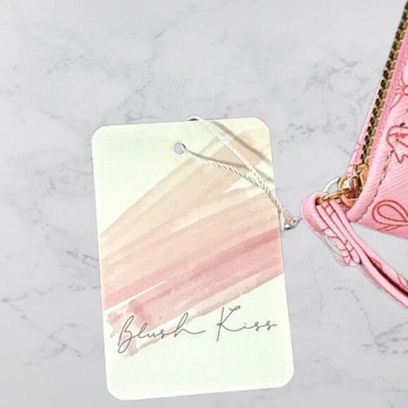 NWT Blush Kiss Pink Bow Print Wallet with Wrist Strap - Picture 2 of 9
